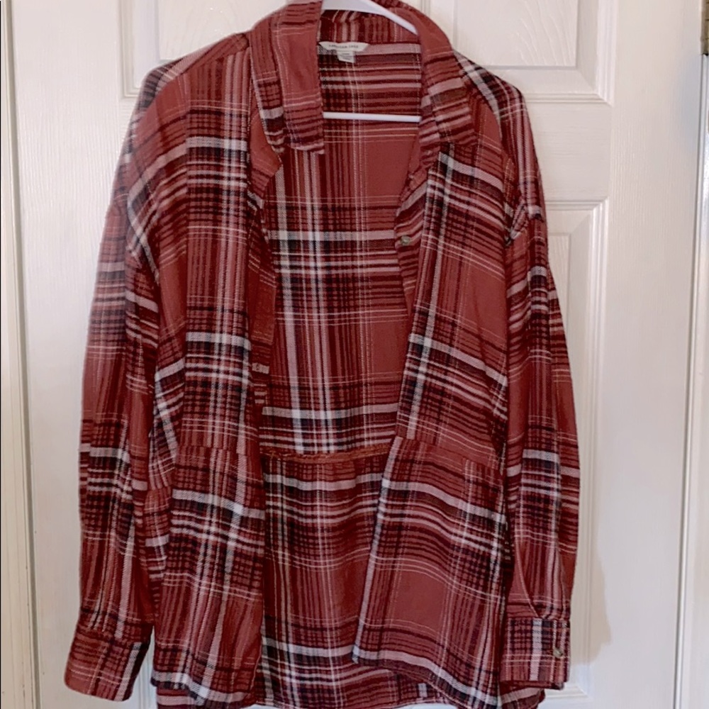 🦋 American Eagle Plaid Burnt Orange Flannel